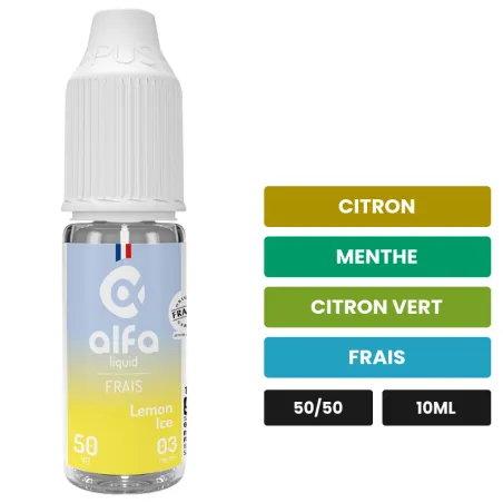 E-liquide Lemon Ice d'Alfaliquid, 10 ml, saveurs citron, menthe, citron vert et 1 autre.