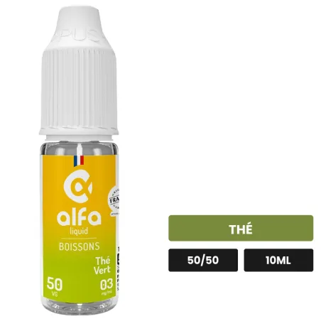 E-liquide Thé Vert 50/50 d'Alfaliquid, 10 ml, saveur thé.