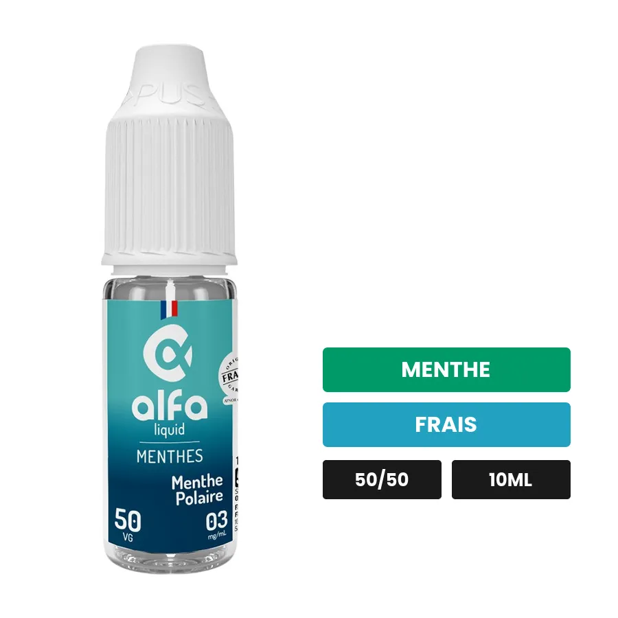 E-liquide Menthe Polaire 50/50 d'Alfaliquid, 10 ml, saveurs menthe et frais.