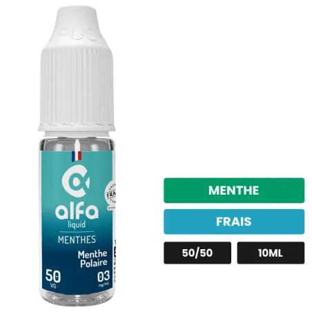 E-liquide Menthe Polaire 50/50 d'Alfaliquid, 10 ml, saveurs menthe et frais.
