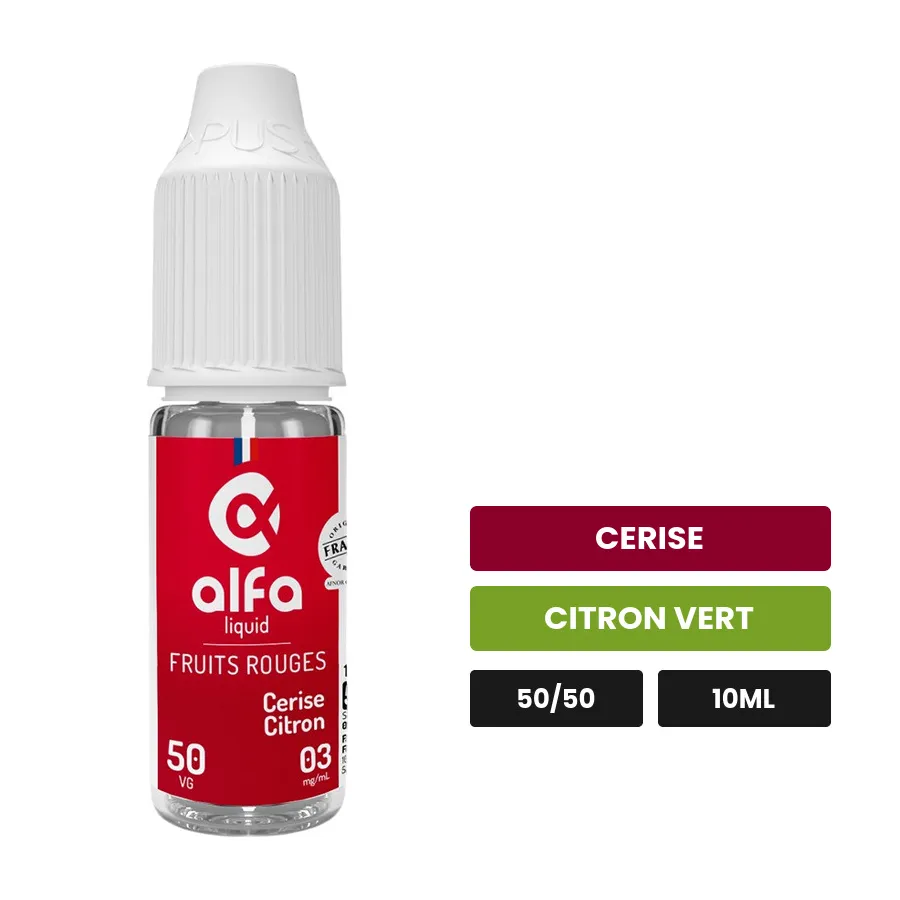 E-liquide Cerise Citron d'Alfaliquid, 10 ml, saveurs cerise et citron vert.