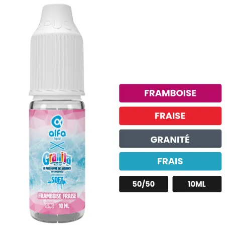 E-liquide Framboise Fraise d'Alfaliquid, 10 ml, saveurs framboise, fraise, granité et 1 autre.