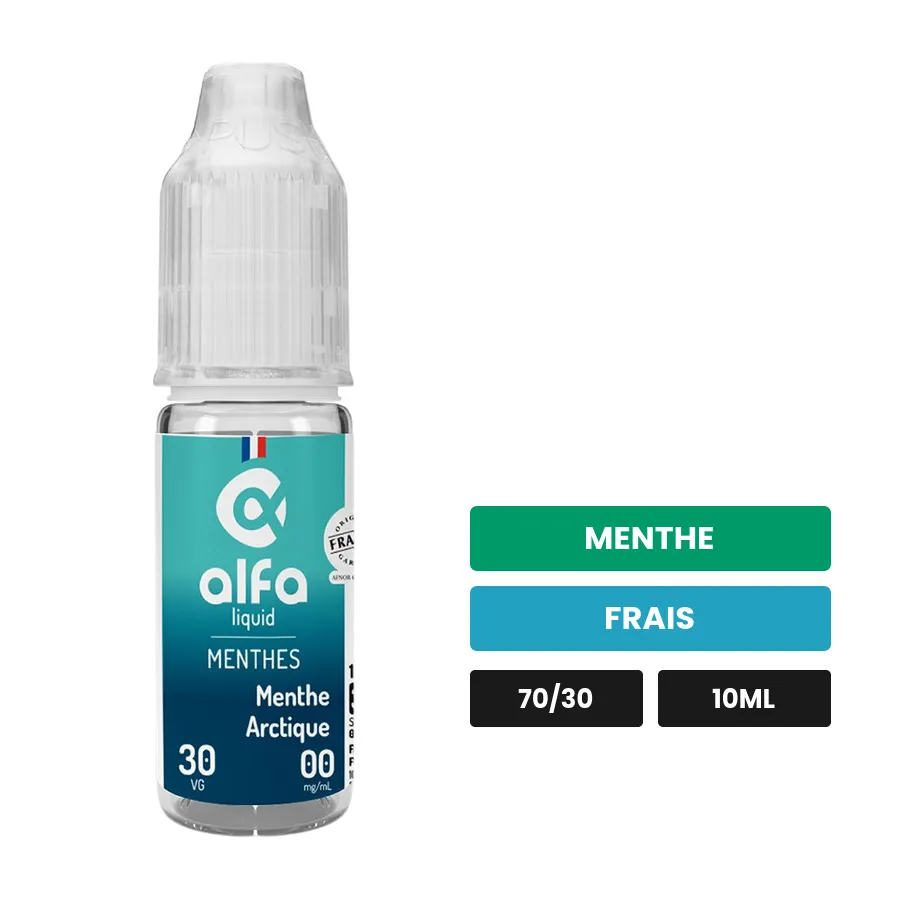 E-liquide Menthe Arctique d'Alfaliquid, 10 ml, saveurs menthe et frais.