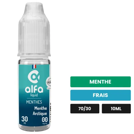 E-liquide Menthe Arctique d'Alfaliquid, 10 ml, saveurs menthe et frais.