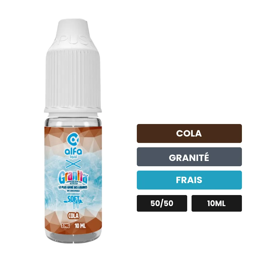 E-liquide Cola d'Alfaliquid, 10 ml, saveurs cola, granité et frais.