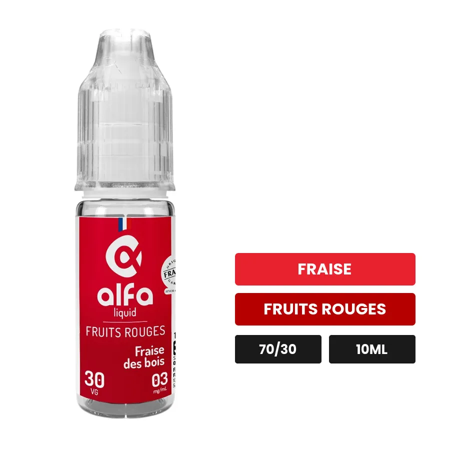 E-liquide Fraise des Bois d'Alfaliquid, 10 ml, saveurs fraise et fruits rouges.