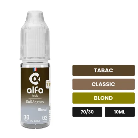 E-liquide Blond d'Alfaliquid, 10 ml, saveurs tabac, classic et blond.