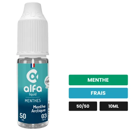 E-liquide Menthe Arctique 50/50 d'Alfaliquid, 10 ml, saveurs menthe et frais.