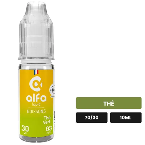 E-liquide Thé Vert d'Alfaliquid, 10 ml, saveur thé.