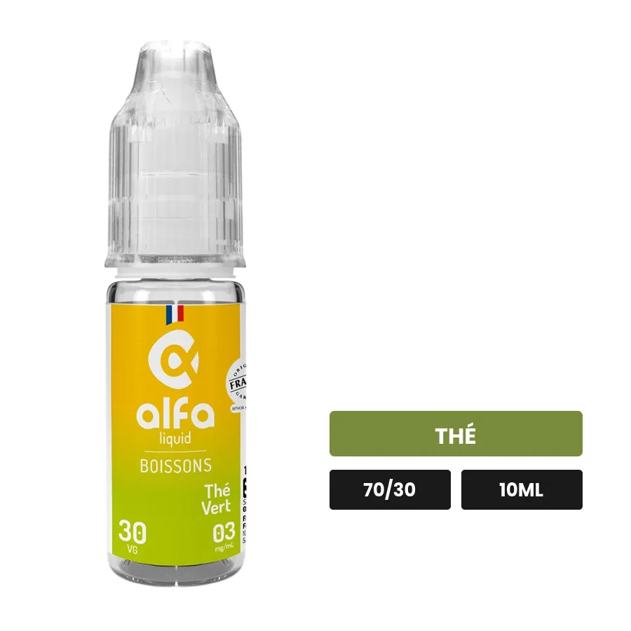 E-liquide Thé Vert d'Alfaliquid, 10 ml, saveur thé.