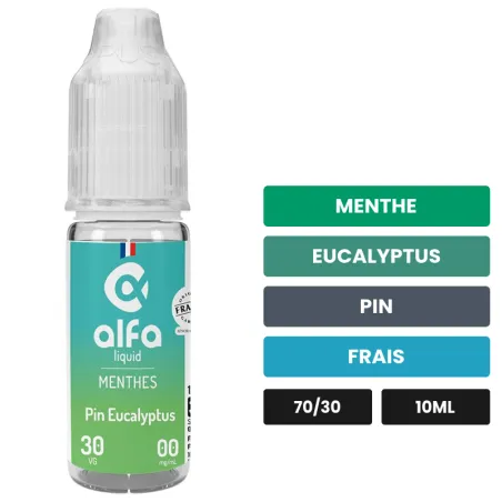 E-liquide Pin Eucalyptus d'Alfaliquid, 10 ml, saveurs menthe, eucalyptus, pin et 1 autre.