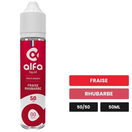E-liquide Fraise Rhubarbe d'Alfaliquid, 50 ml, saveurs fraise et rhubarbe.