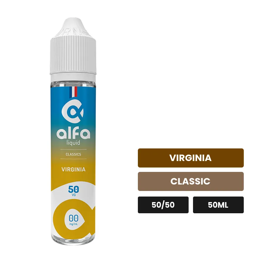 E-liquide Virginia d'Alfaliquid, 50 ml, saveurs virginia et classic.