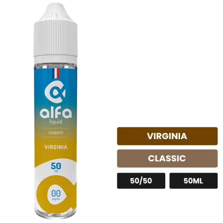 E-liquide Virginia d'Alfaliquid, 50 ml, saveurs virginia et classic.