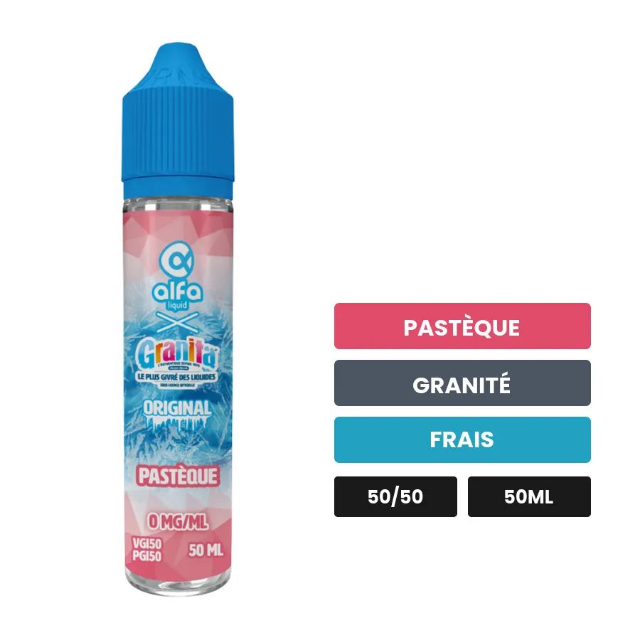 E-liquide Pastèque d'Alfaliquid, 50 ml, saveurs pastèque, granité et frais.