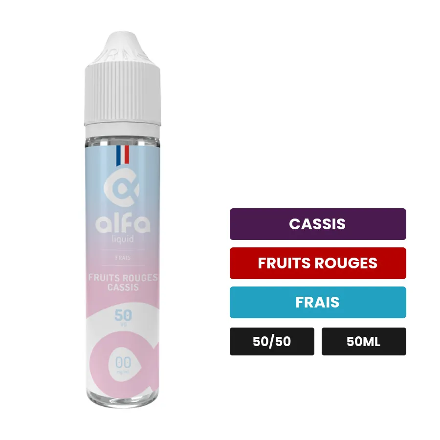 E-liquide Fruits Rouges Cassis d'Alfaliquid, 50 ml, saveurs cassis, fruits rouges et frais.