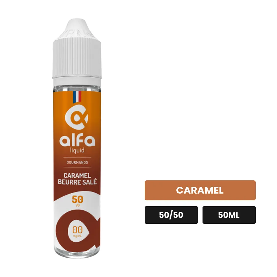E-liquide Caramel Beurre Salé d'Alfaliquid, 50 ml, saveur caramel.