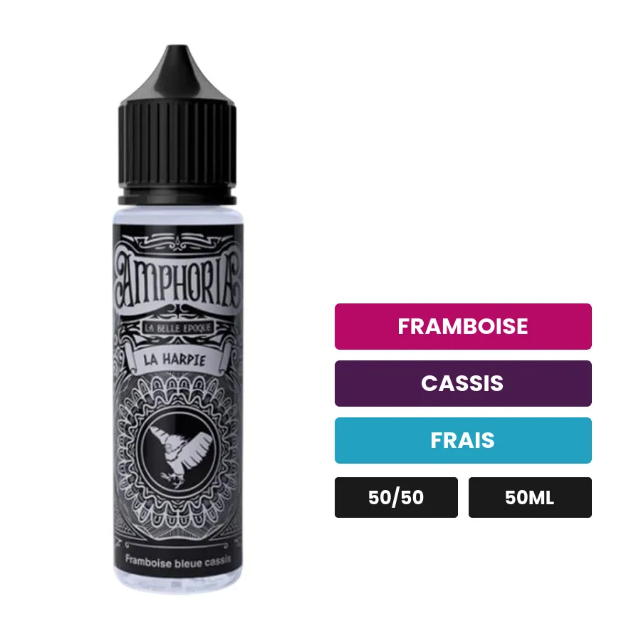 E-liquide La Harpie de La Belle Époque, 50 ml, saveurs framboise, cassis et frais.