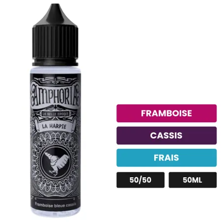 E-liquide La Harpie de La Belle Époque, 50 ml, saveurs framboise, cassis et frais.