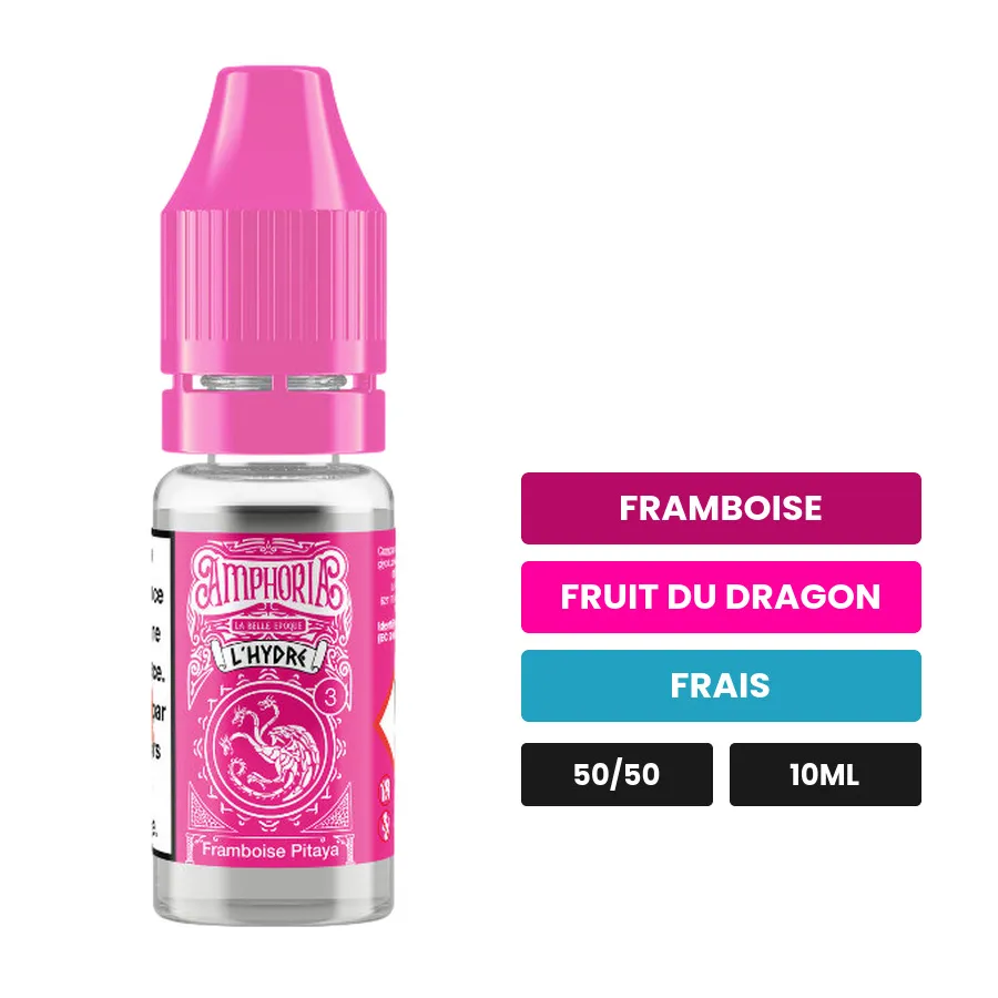 E-liquide L'Hydre de La Belle Époque, 10 ml, saveurs framboise, fruit du dragon et frais.
