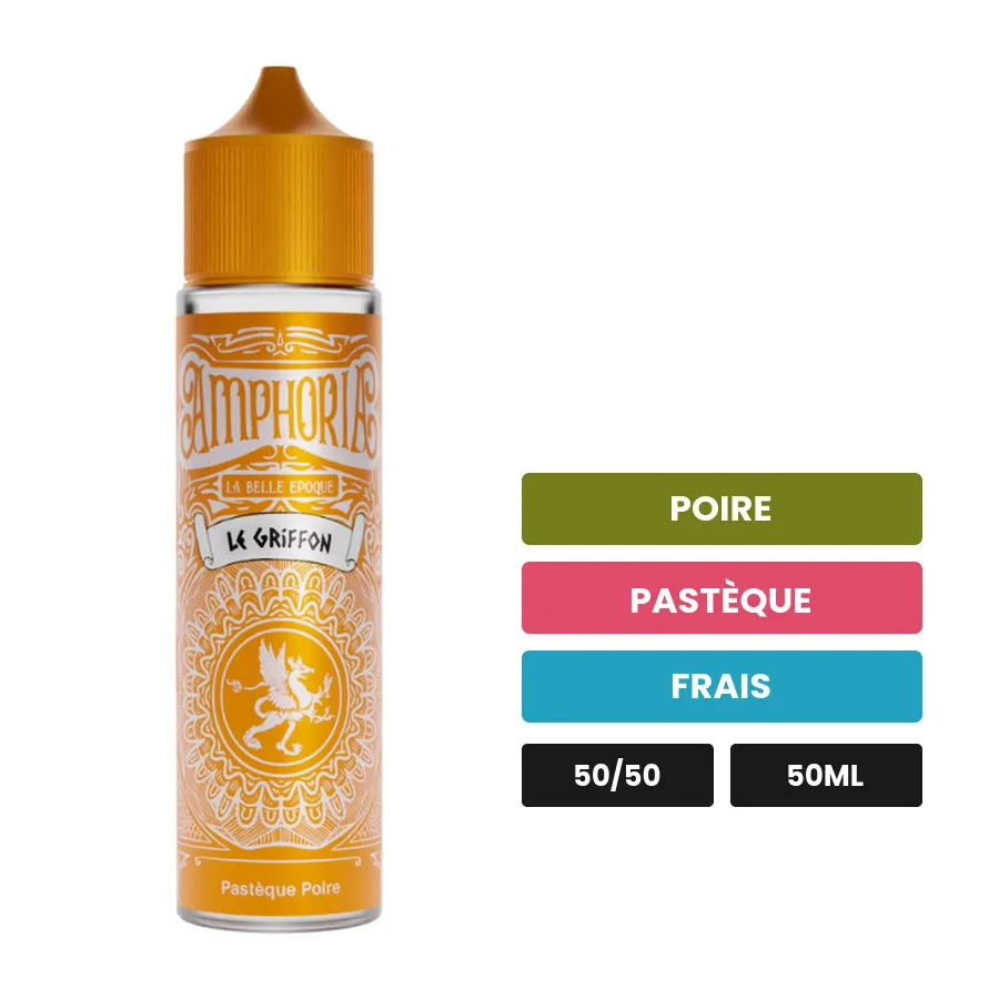 E-liquide Le Griffon de La Belle Époque, 50 ml, saveurs poire, pastèque et frais.