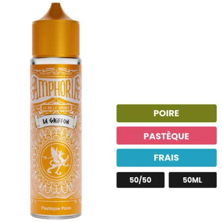 E-liquide Le Griffon de La Belle Époque, 50 ml, saveurs poire, pastèque et frais.