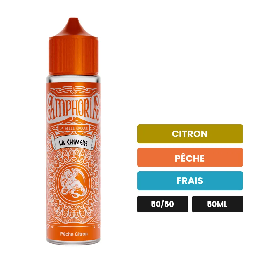 E-liquide La Chimère de La Belle Époque, 50 ml, saveurs citron, pêche et frais.