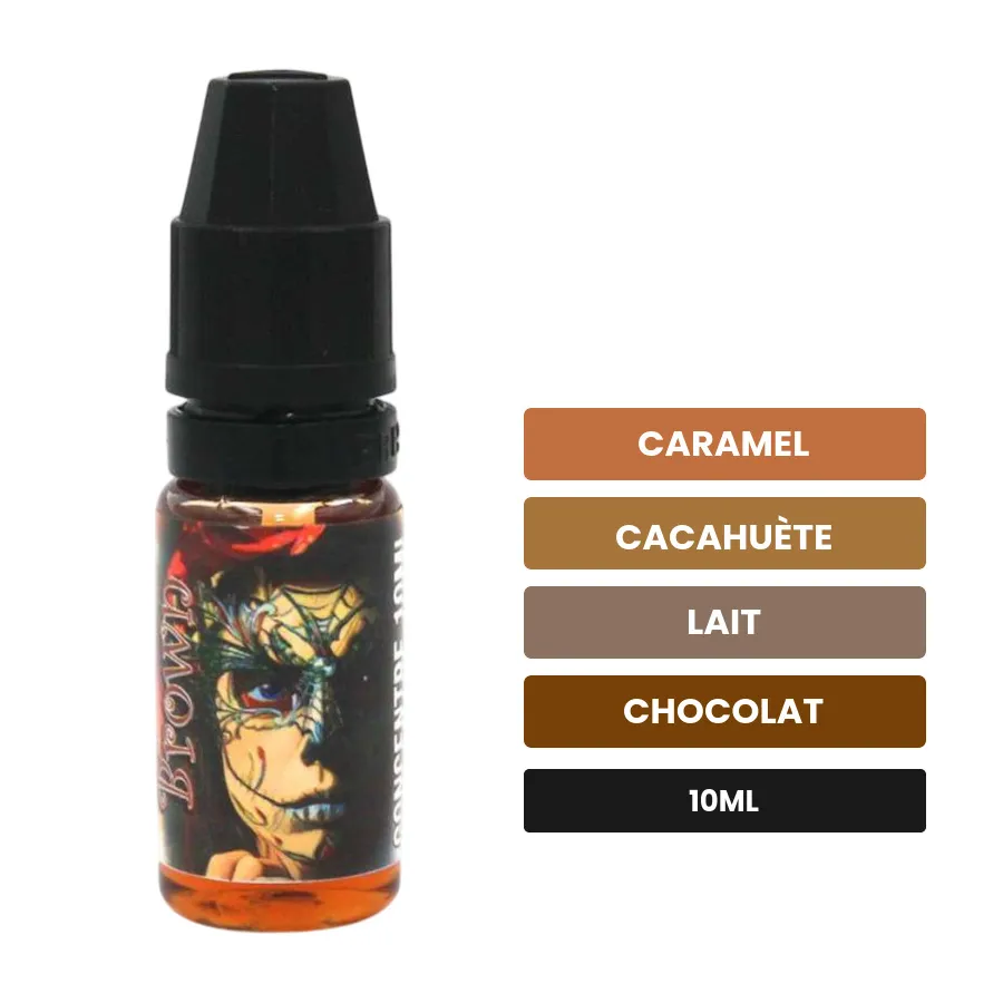 Arome concentre Vape Me Brown de LadyBug, 10 ml, saveurs caramel, cacahuète, lait et 1 autre, sans nicotine — arôme à diluer.