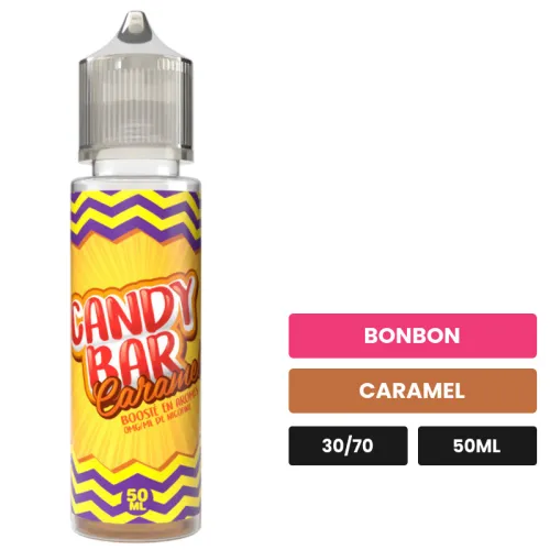 E-liquide Candy Bar d'Aromazon, 50 ml, saveurs bonbon et caramel, sans nicotine — prêt à booster de nicotine.