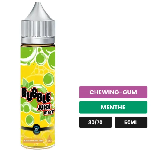 E-liquide Bubble Juice Mint d'Aromazon, 50 ml, saveurs chewing-gum et menthe.