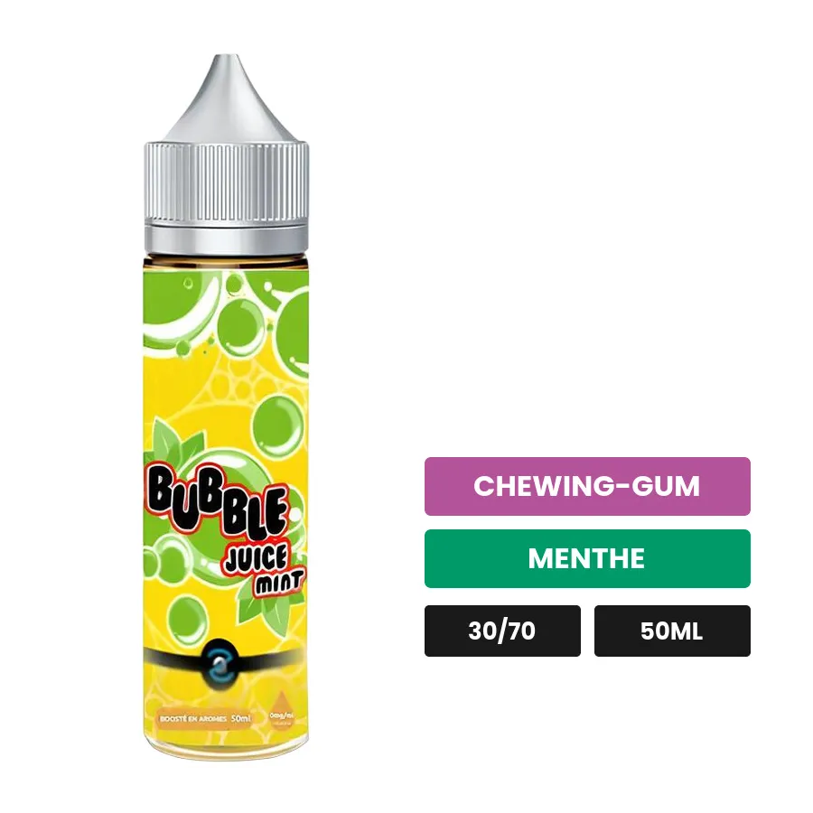 E-liquide Bubble Juice Mint d'Aromazon, 50 ml, saveurs chewing-gum et menthe.