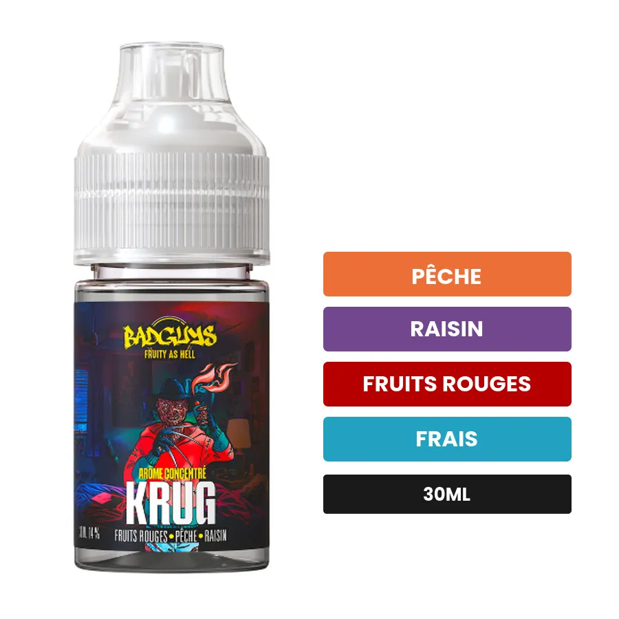Arome concentre Krug de Badguys, 30 ml, saveurs pêche, raisin, fruits rouges et 1 autre, sans nicotine — arôme à diluer de.