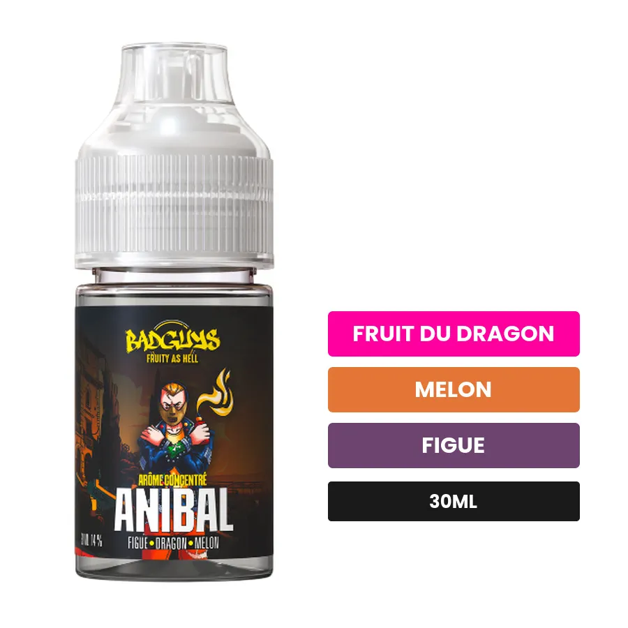 Arome concentre Anibal de Badguys, 30 ml, saveurs fruit du dragon, melon et figue.