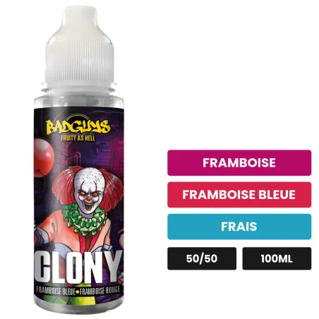 E-liquide Clony de Badguys, 100 ml, saveurs framboise, framboise bleue et frais, sans nicotine — prêt à booster de nicotine.