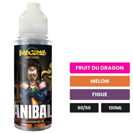 E-liquide Anibal de Badguys, 100 ml, saveurs fruit du dragon, melon et figue, sans nicotine — prêt à booster de nicotine.