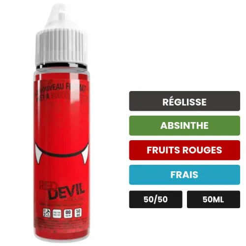 E-liquide Red Devil d'Avap, 50 ml, saveurs réglisse, absinthe, fruits rouges et 1 autre, sans nicotine — prêt à booster de.