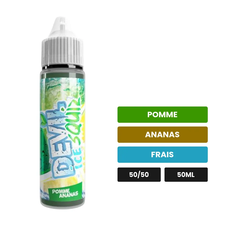 E-liquide Pomme Ananas Ice d'Avap, 50 ml, saveurs pomme, ananas et frais, sans nicotine — prêt à booster de nicotine.