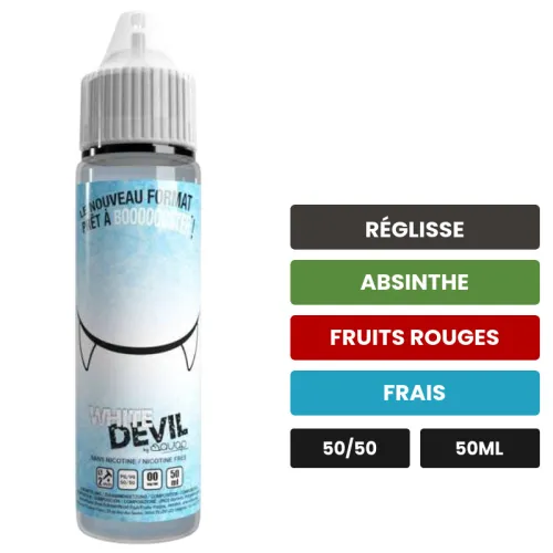 E-liquide White Devil d'Avap, 50 ml, saveurs réglisse, absinthe, fruits rouges et 1 autre, sans nicotine — prêt à booster de.