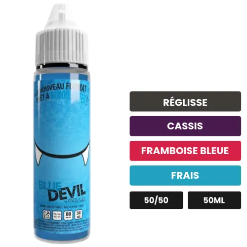 E-liquide Blue Devil d'Avap, 50 ml, saveurs réglisse, cassis, framboise bleue et 1 autre, sans nicotine — prêt à booster de.
