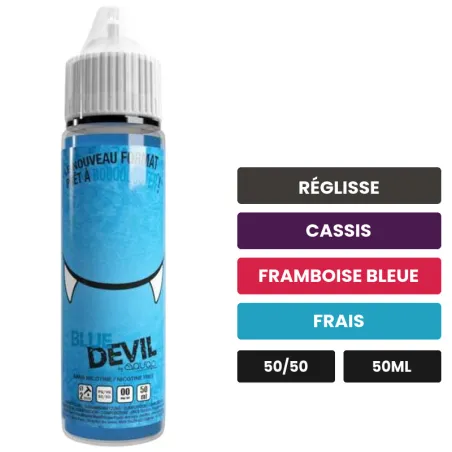 E-liquide Blue Devil d'Avap, 50 ml, saveurs réglisse, cassis, framboise bleue et 1 autre, sans nicotine — prêt à booster de.