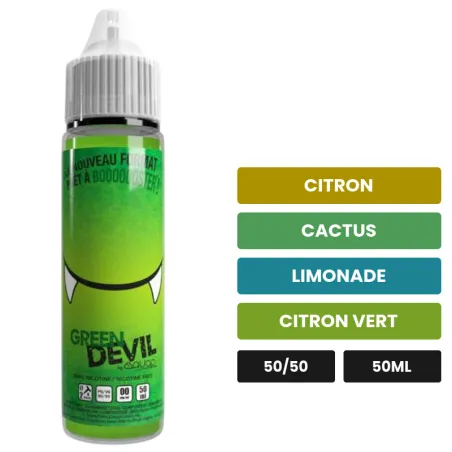 E-liquide Green Devil d'Avap, 50 ml, saveurs citron, cactus, limonade et 2 autres, sans nicotine — prêt à booster de nicotine.