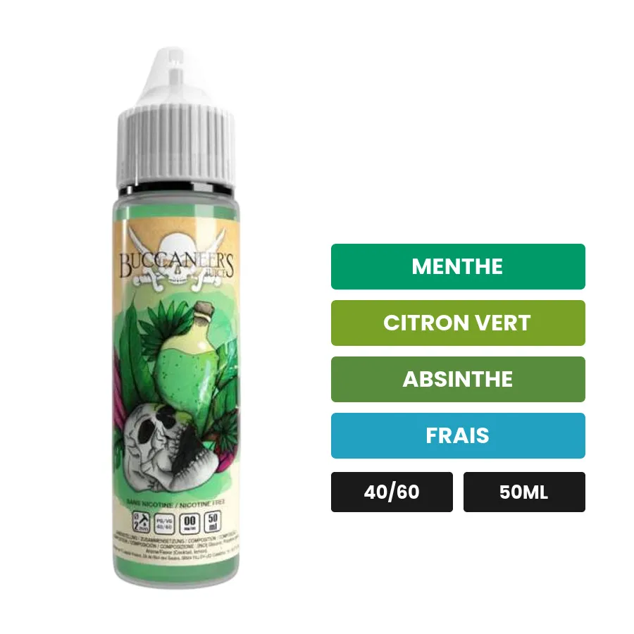 E-liquide Tortuga d'Avap, 50 ml, saveurs menthe, citron vert, absinthe et 1 autre.