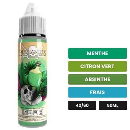 E-liquide Tortuga d'Avap, 50 ml, saveurs menthe, citron vert, absinthe et 1 autre.