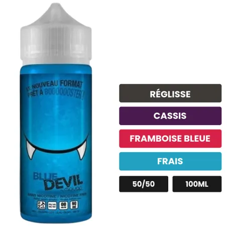 E-liquide Blue Devil d'Avap, 100 ml, saveurs réglisse, cassis, framboise bleue et 1 autre, sans nicotine — prêt à booster de.