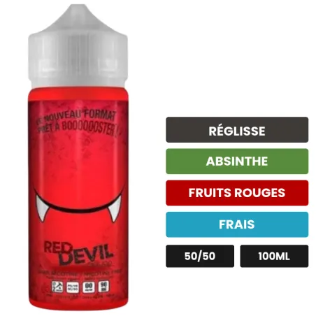 E-liquide Red Devil d'Avap, 100 ml, saveurs réglisse, absinthe, fruits rouges et 1 autre, sans nicotine — prêt à booster de.