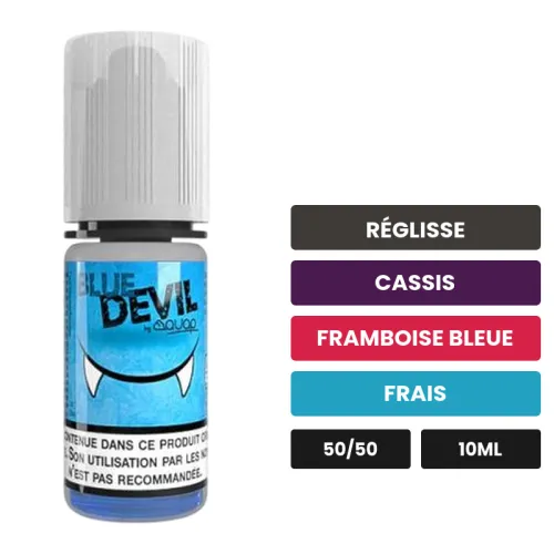 E-liquide Blue Devil d'Avap, 10 ml, saveurs réglisse, cassis, framboise bleue et 1 autre.