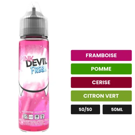 E-liquide Pink Devil Fresh d'Avap, 50 ml, saveurs framboise, pomme, cerise et 2 autres.