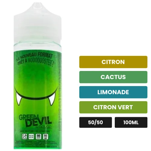E-liquide Green Devil d'Avap, 100 ml, saveurs citron, cactus, limonade et 2 autres, sans nicotine — prêt à booster de.