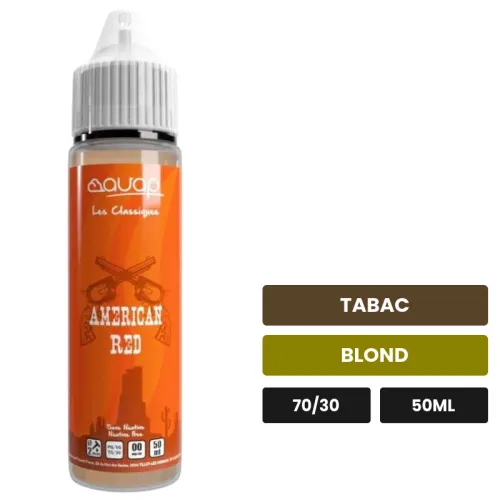 E-liquide American Red d'Avap, 50 ml, saveurs tabac et blond, sans nicotine — prêt à booster de nicotine.