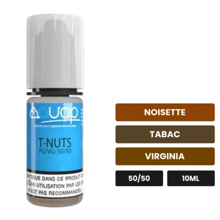 E-liquide T-Nuts d'Avap, 10 ml, saveurs noisette, tabac et virginia.